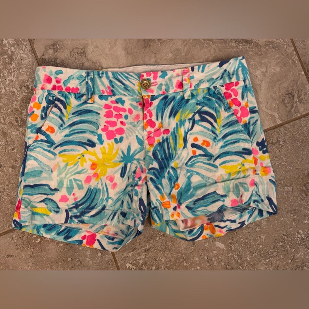 Lilly Pulitzer Size 0 Serene Blue Tippy Top Colorful Tropical Print Shorts